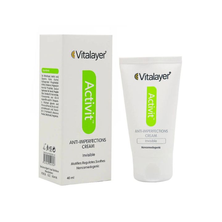 خرید کرم ضد جوش و مرطوب کننده بدون رنگ انواع پوست Activit ویتالیر 40ml