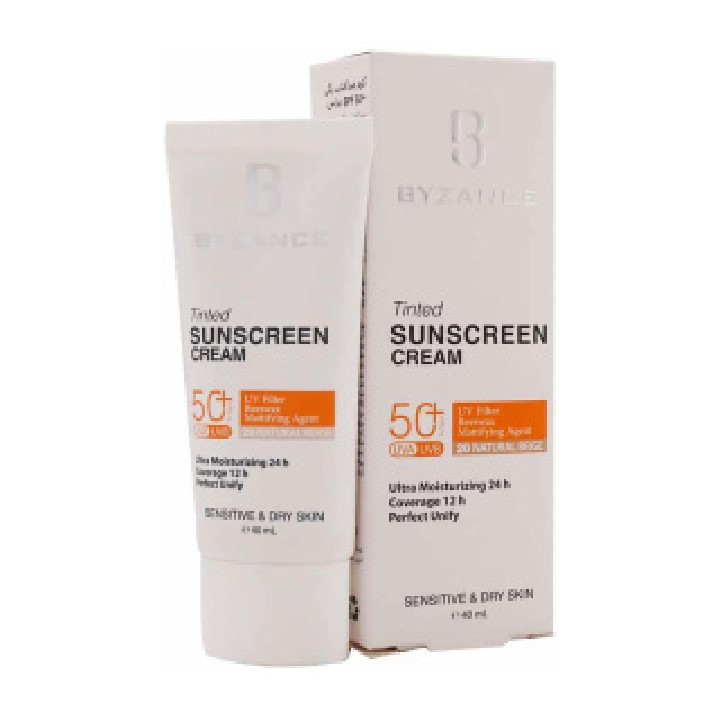 کرم ضد آفتاب رنگی بیزانس مناسب پوست های حساس و خشک با SPF50 حجم 40 میلی لیتر