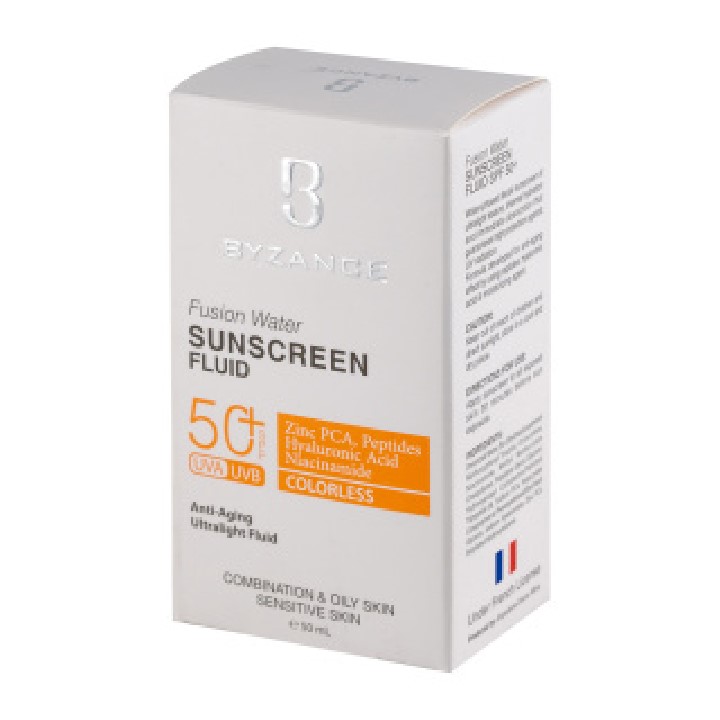 فلوئید ضد آفتاب بیزانس Byzance مدل فیوژن واتر حاوی ضد چروک با SPF50 حجم ml50